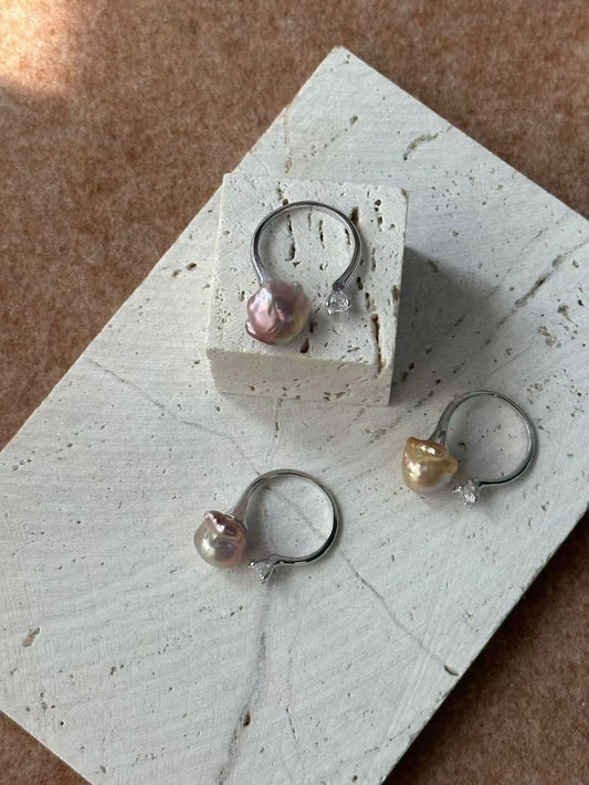Baroque Pearl Diamond Open Ring