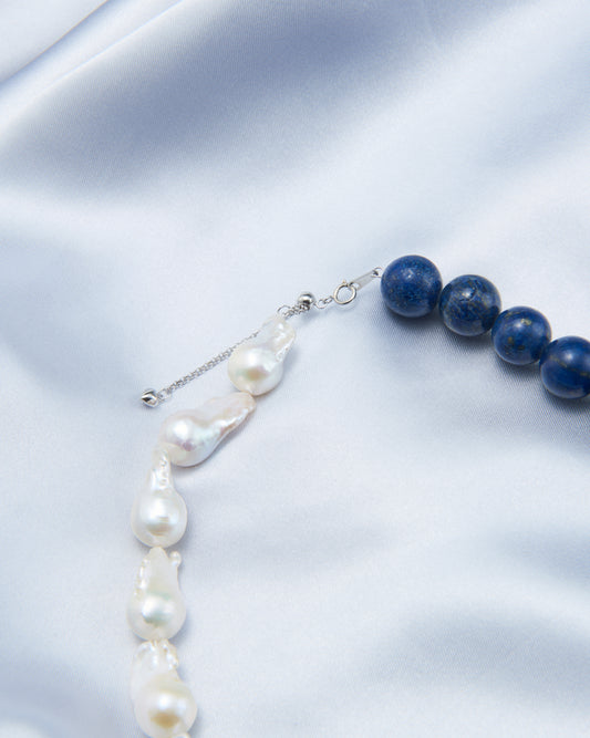Baroque Pearl Lapis Lazuli Statement Necklace