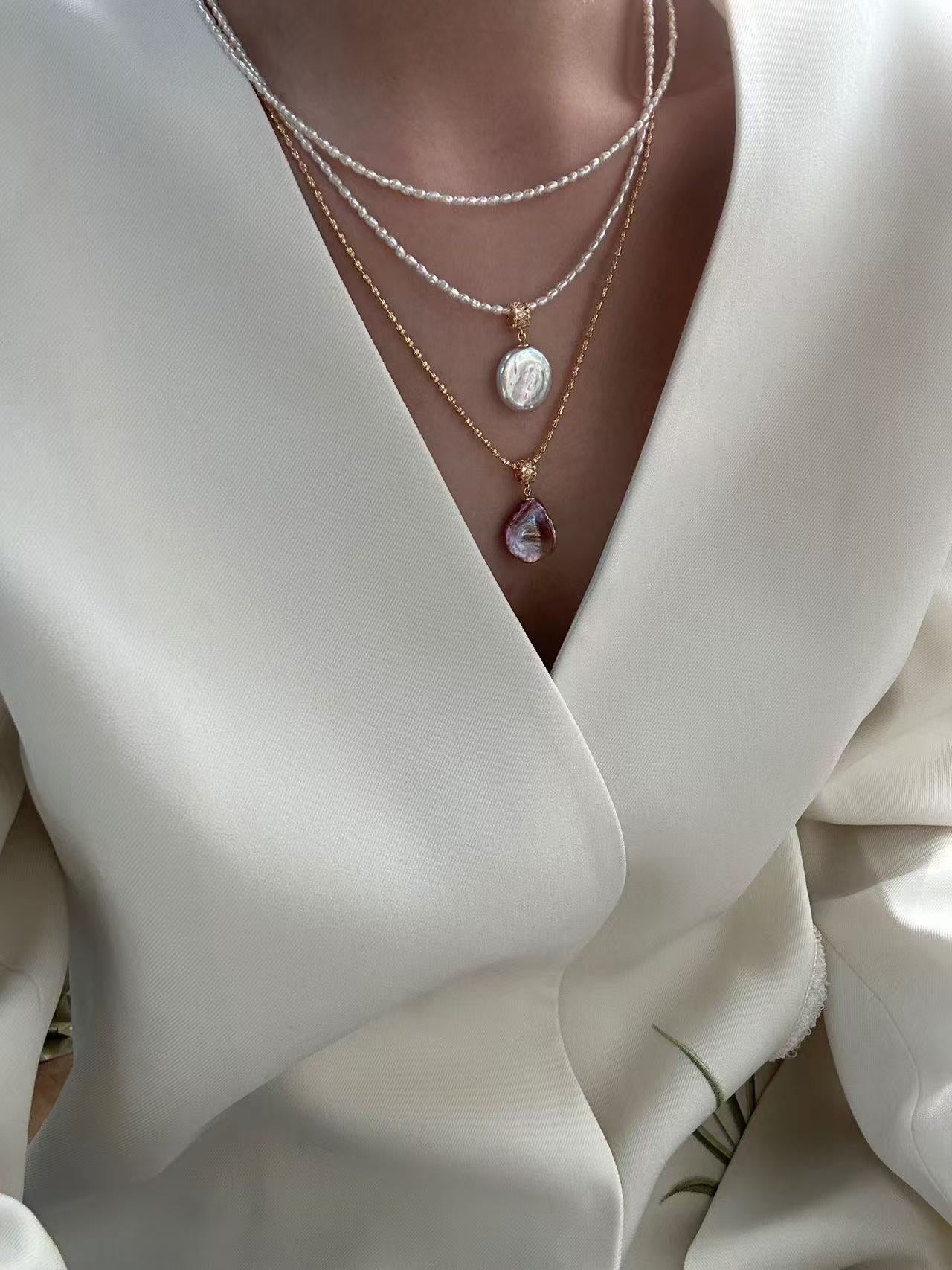 Round Baroque Pearl with small beads Necklace