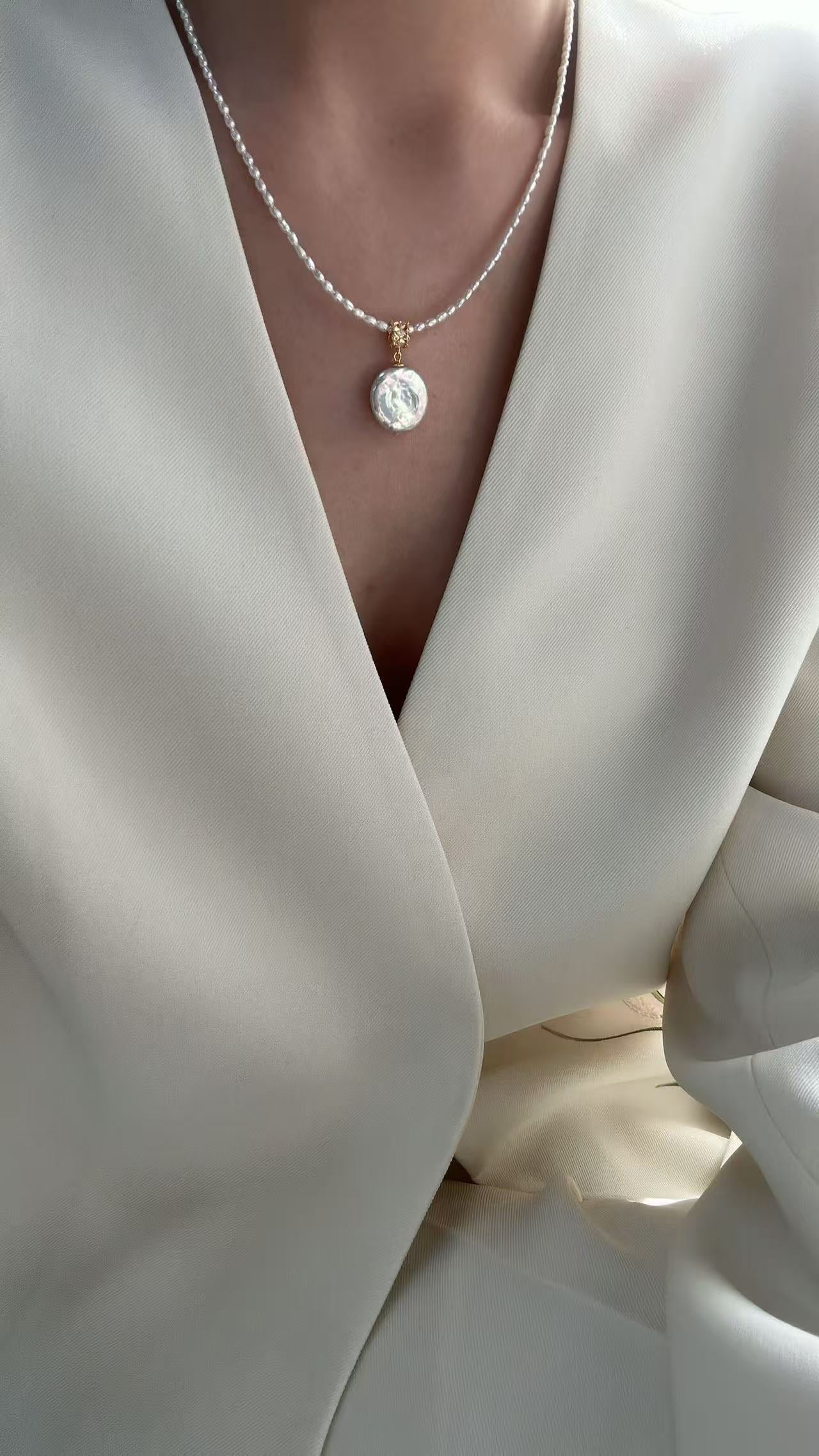 Round Baroque Pearl with small beads Necklace