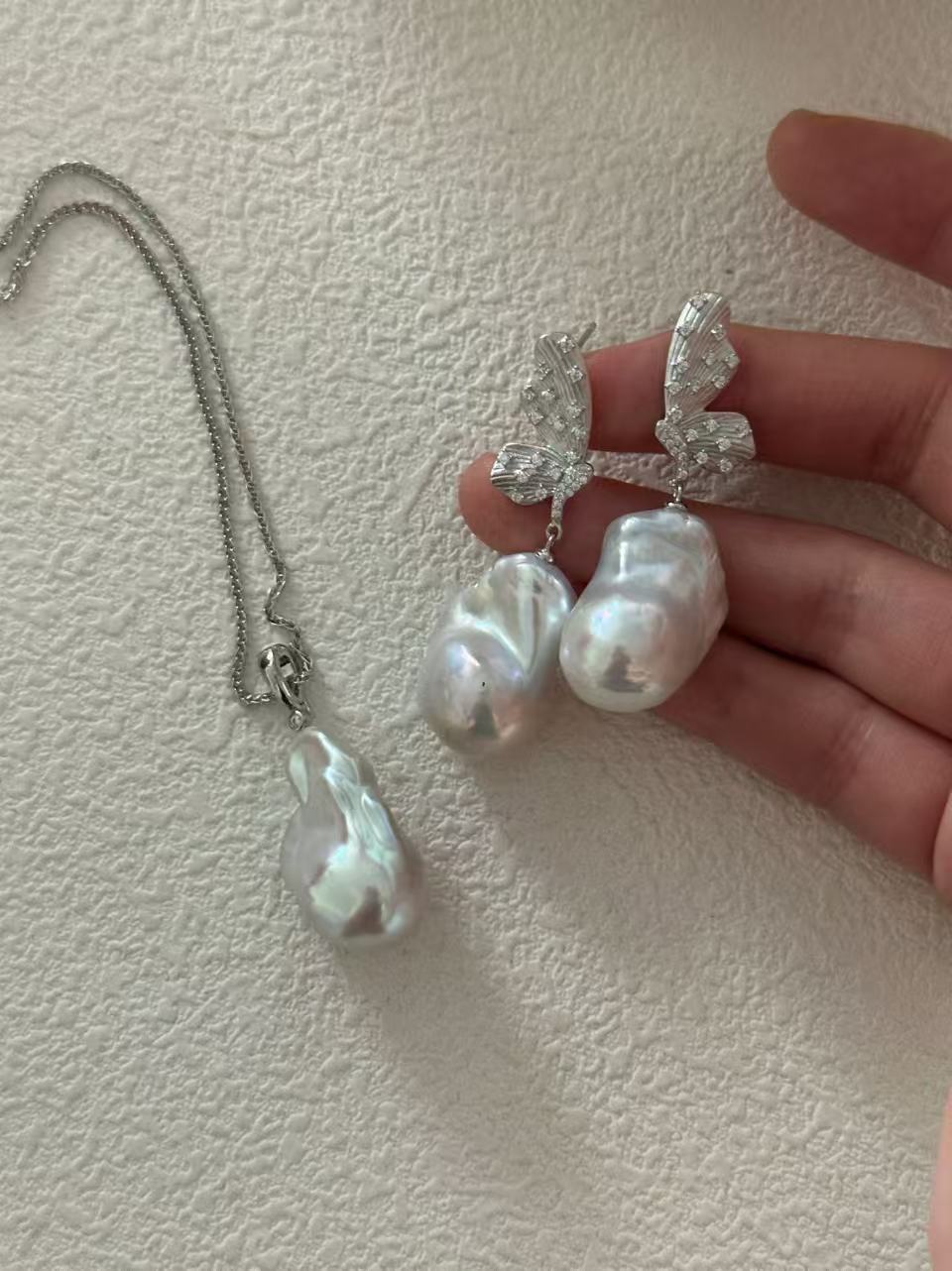 Diamond Ring Baroque Pearl Necklace