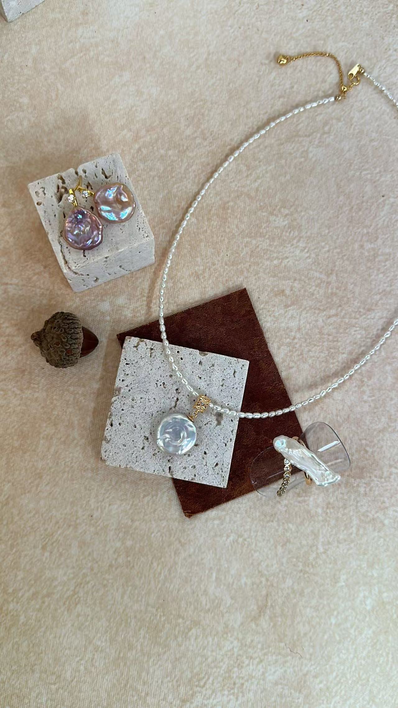 Round Baroque Pearl with small beads Necklace