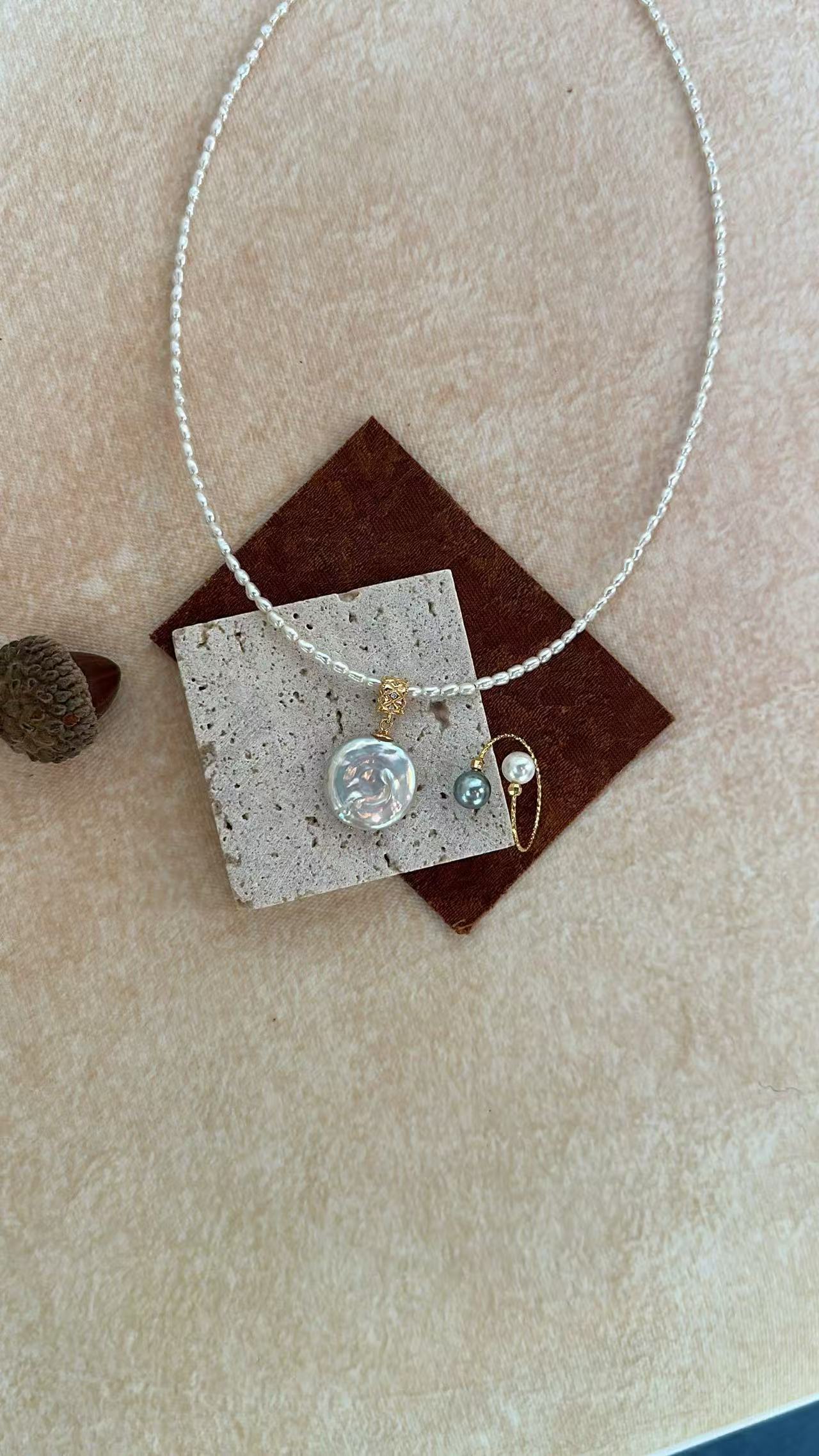 Round Baroque Pearl with small beads Necklace