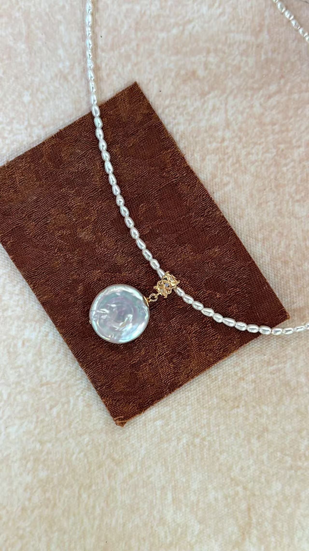 Round Baroque Pearl with small beads Necklace