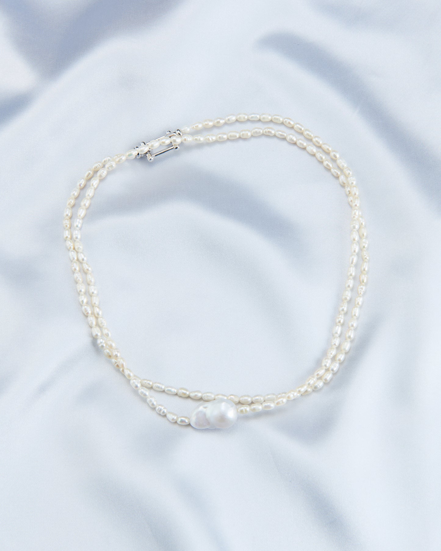 Double layer Big Bead Baroque Pearl Necklace