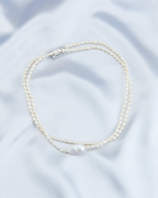 Double layer Big Bead Baroque Pearl Necklace