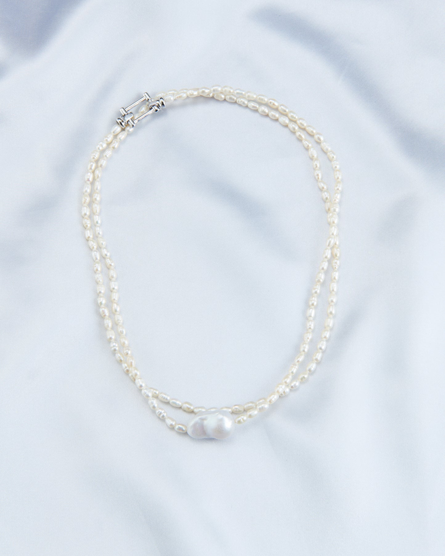 Double layer Big Bead Baroque Pearl Necklace