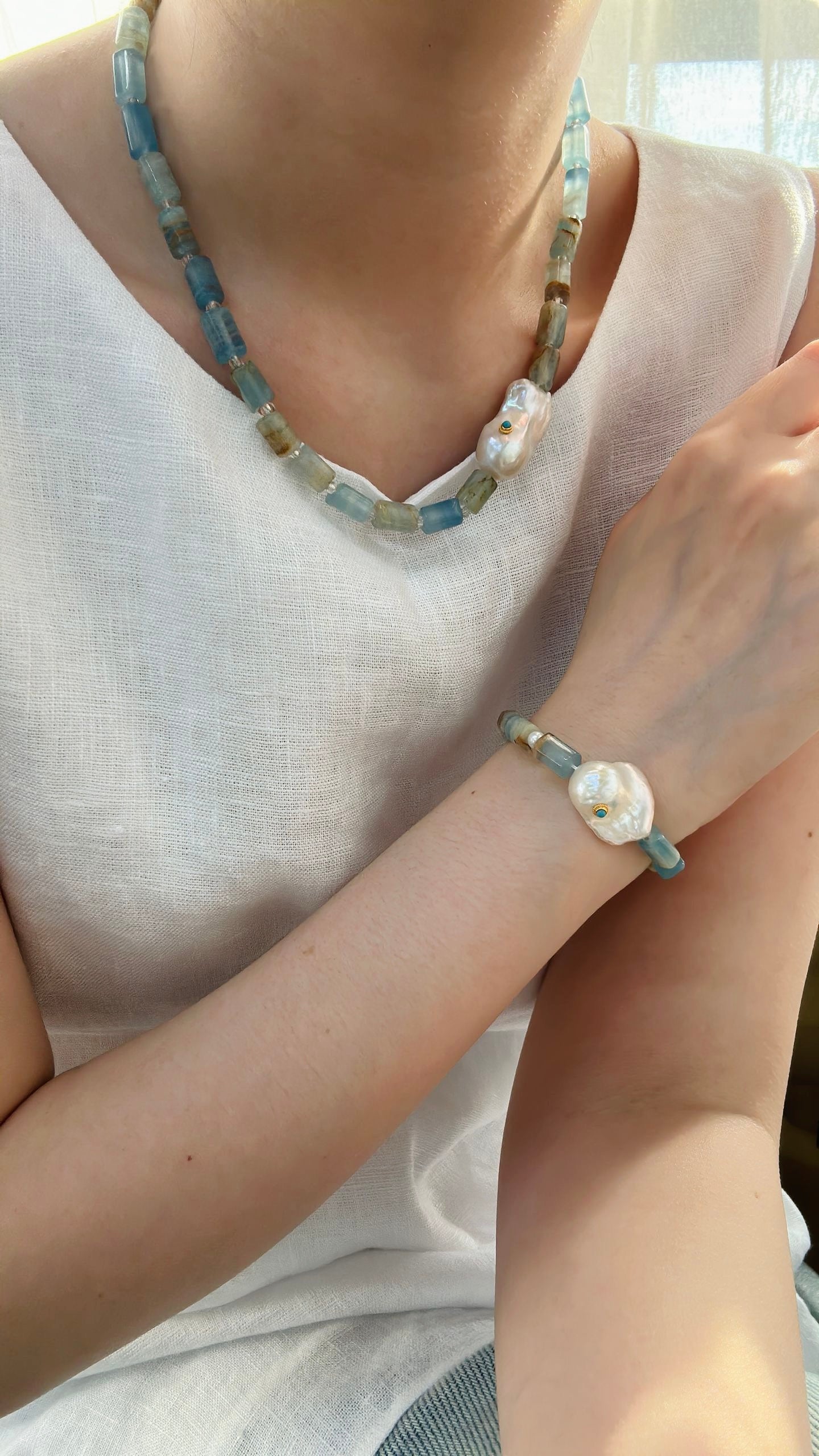 Blue Turquoise Baroque Pearl Necklace