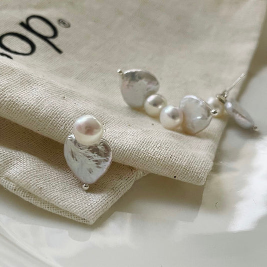 Heart Round Baroque Pearl Earrings