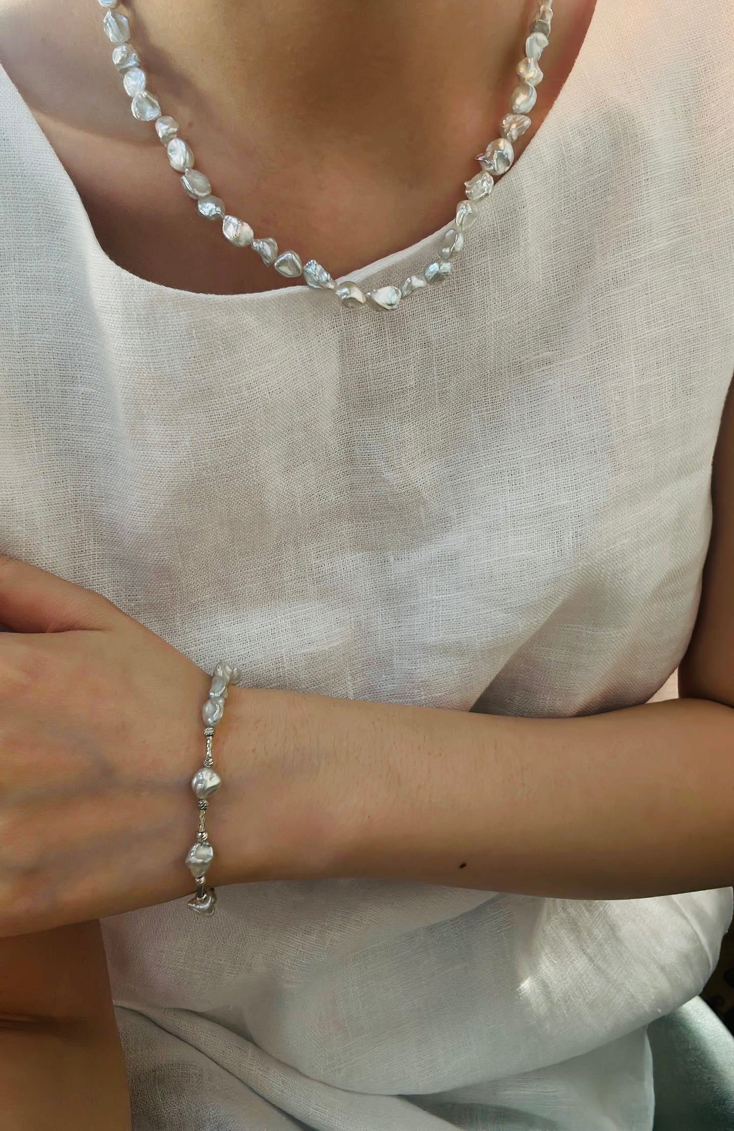 Silver Little stone Baroque Pearl Bracelet