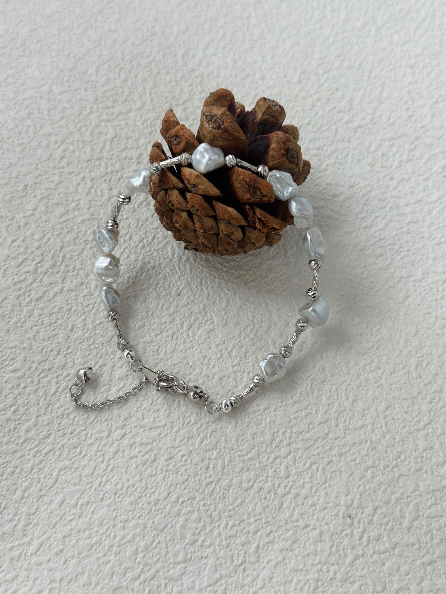 Silver Little stone Baroque Pearl Bracelet