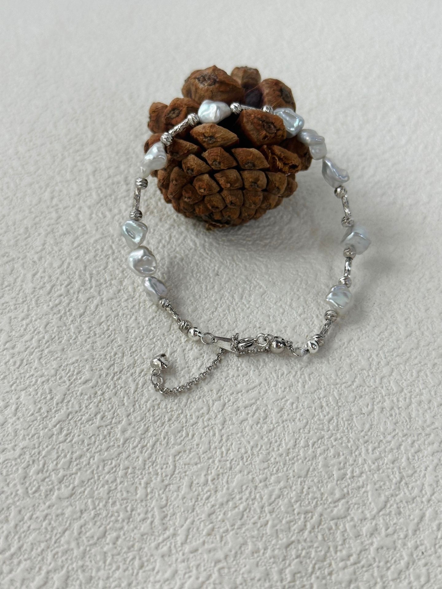 Silver Little stone Baroque Pearl Bracelet