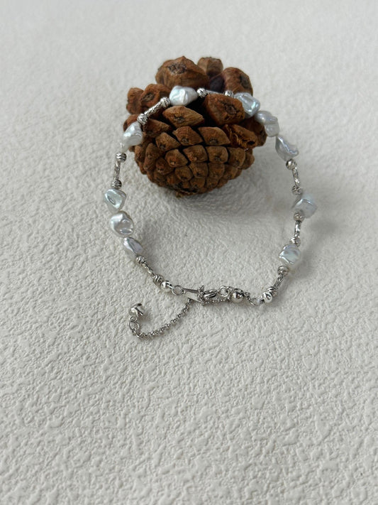 Silver Little stone Baroque Pearl Bracelet