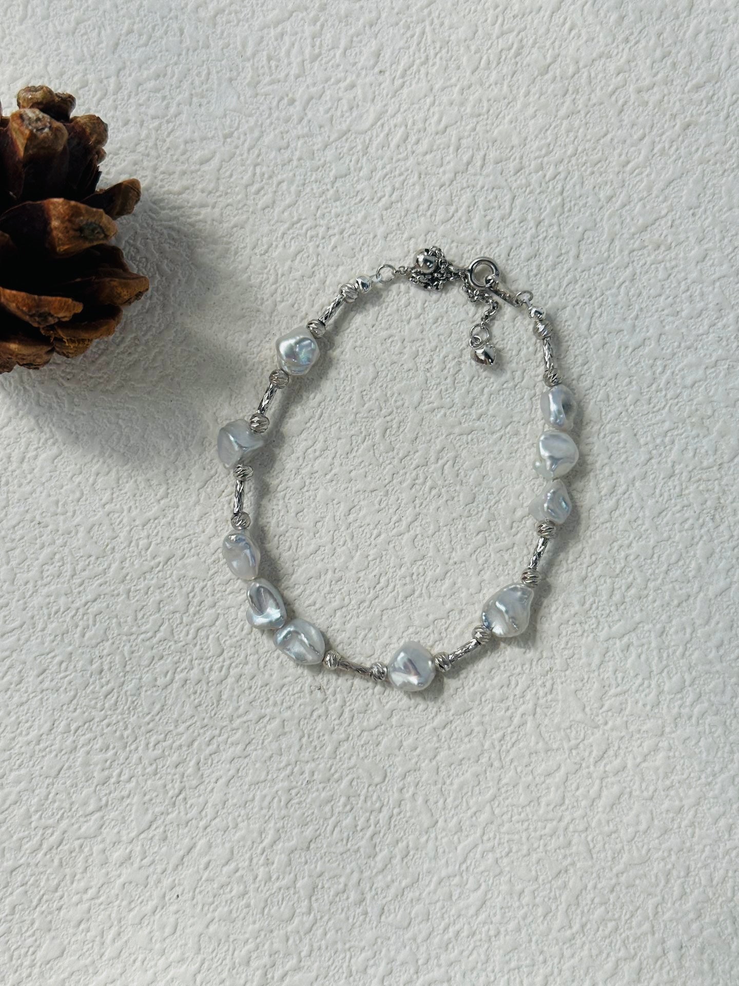 Silver Little stone Baroque Pearl Bracelet