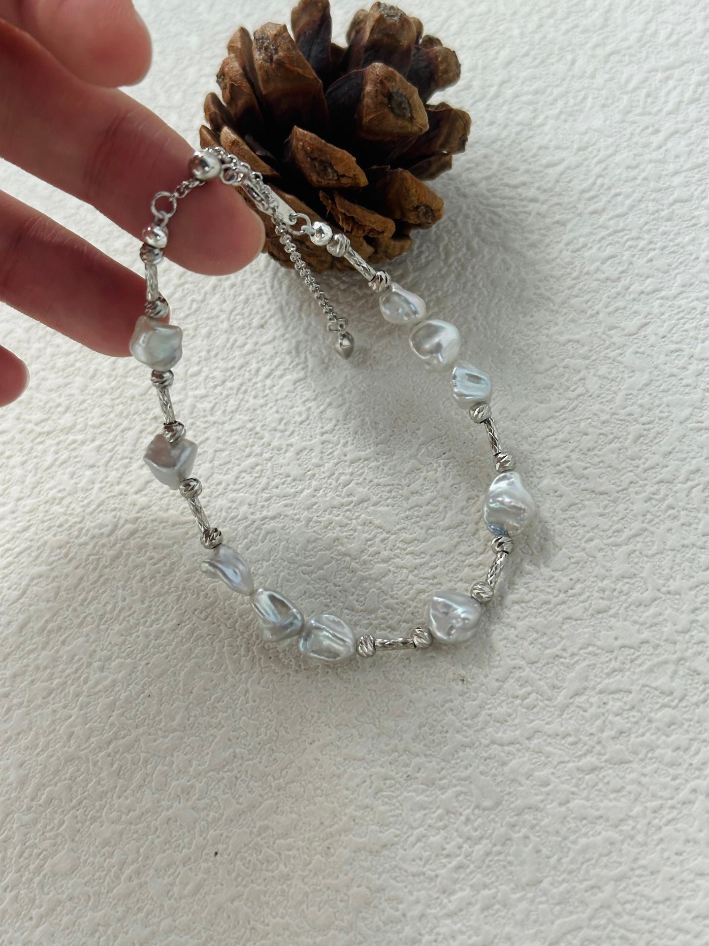 Silver Little stone Baroque Pearl Bracelet
