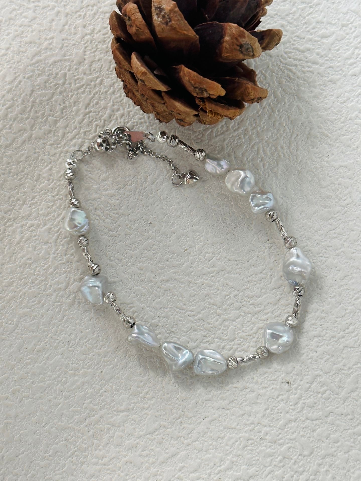 Silver Little stone Baroque Pearl Bracelet