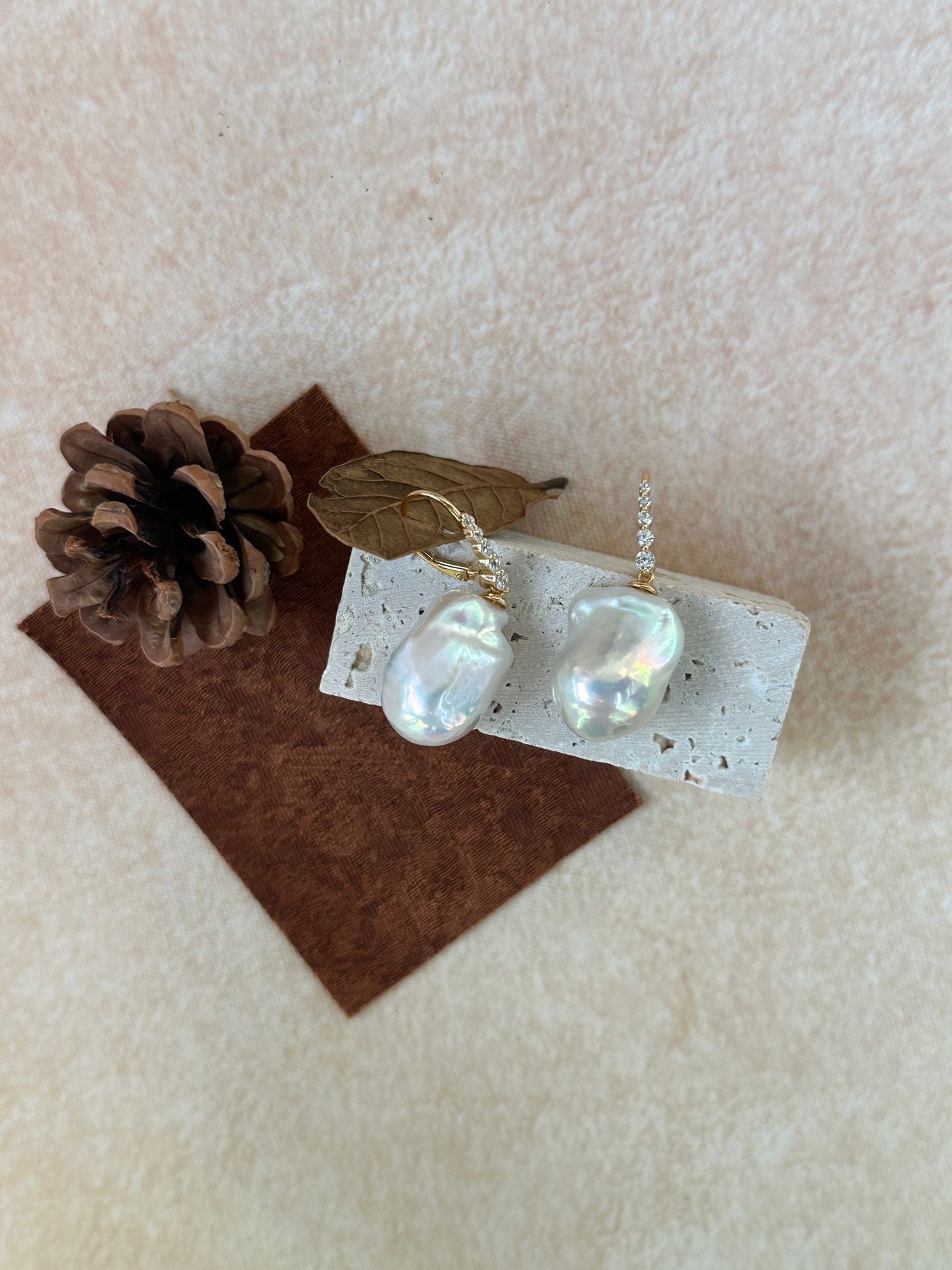 Diamond Line Baroque Pearl Earring