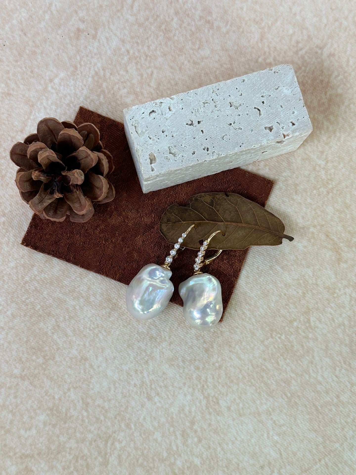 Diamond Line Baroque Pearl Earring