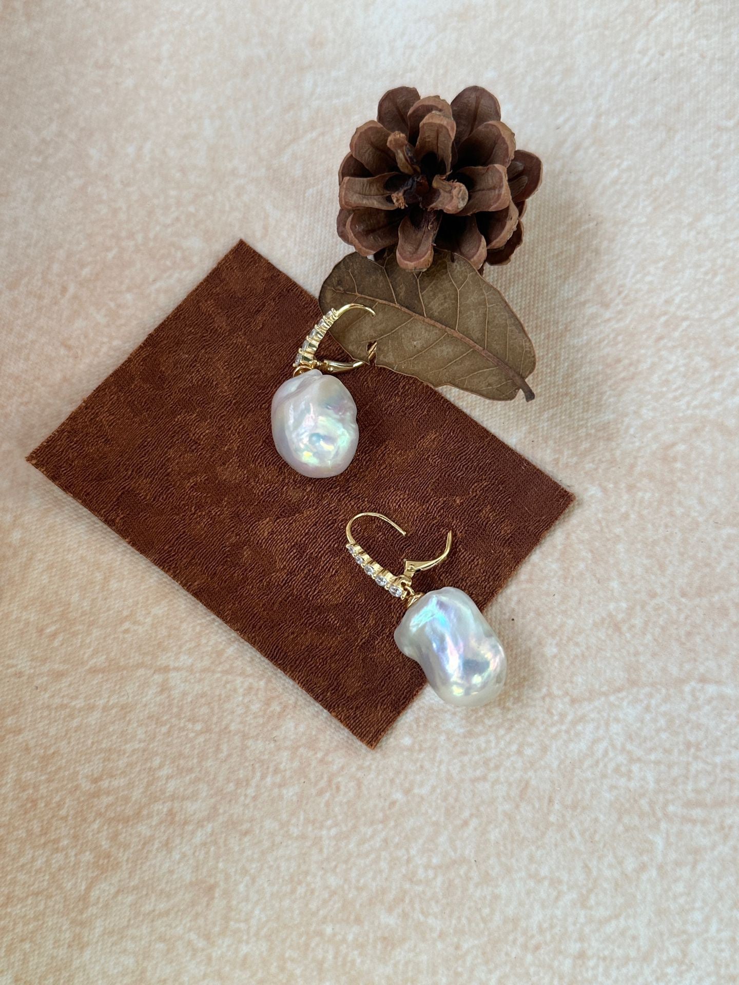 Diamond Line Baroque Pearl Earring