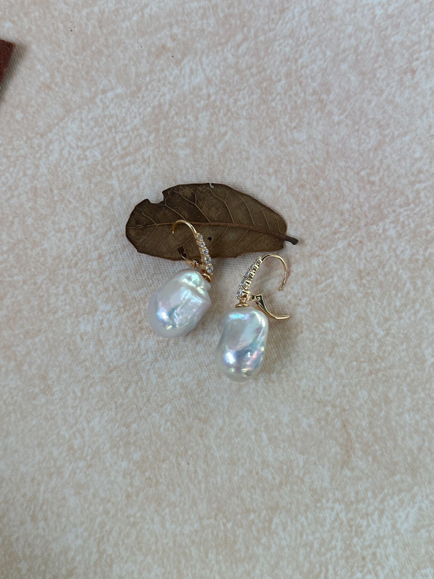 Diamond Line Baroque Pearl Earring