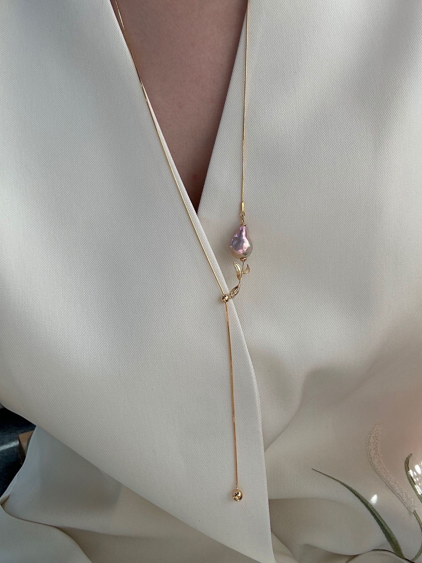 Pink Rose Baroque Pearl Necklace