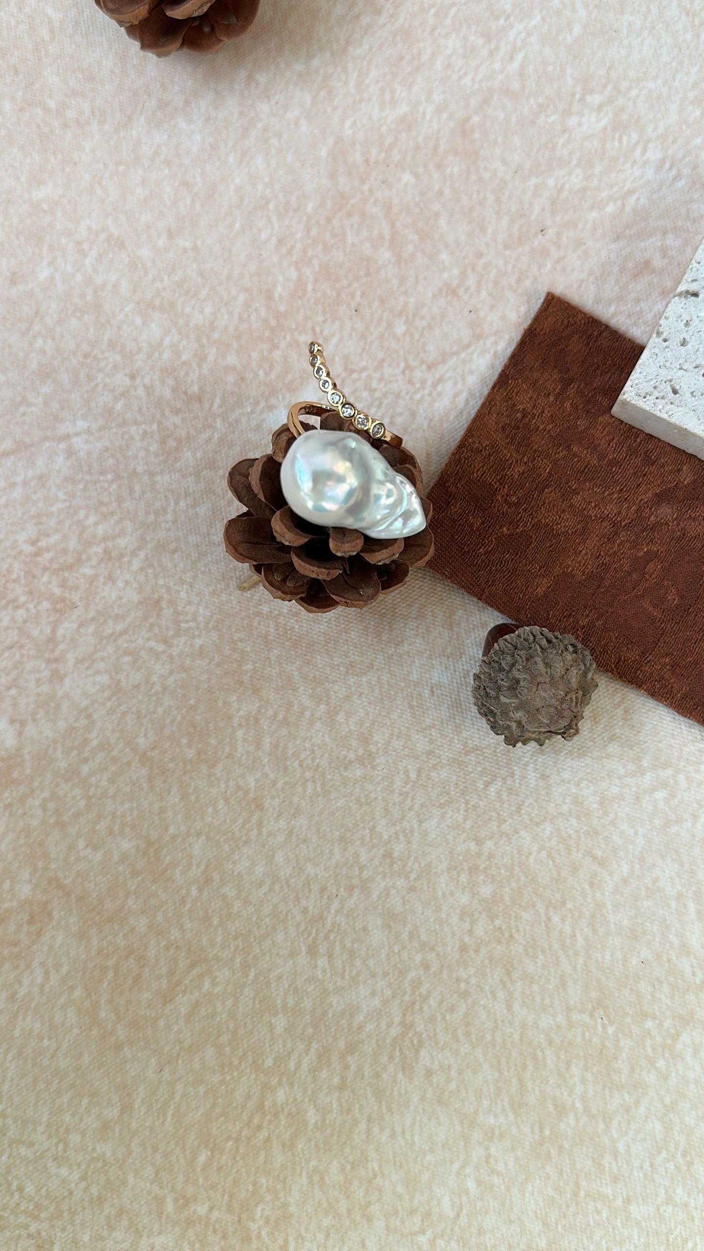 Diamond Line Baroque Pearl Ring