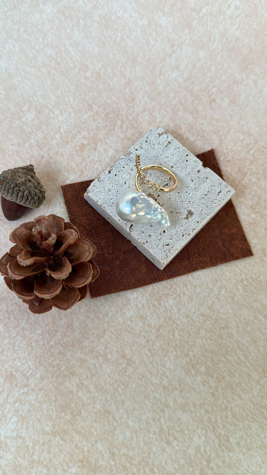 Diamond Line Baroque Pearl Ring