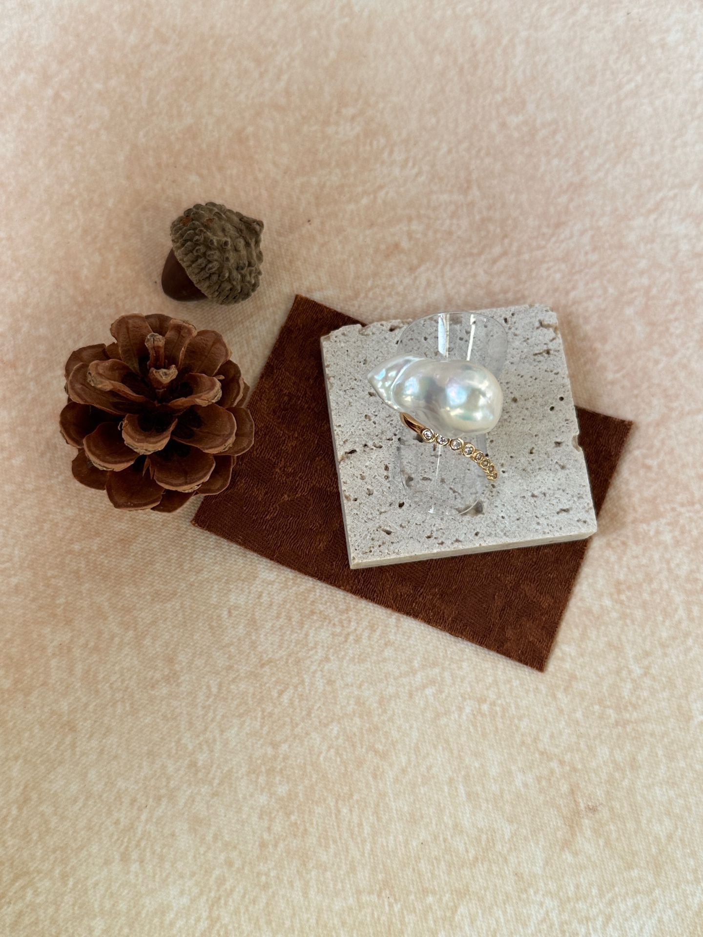 Diamond Line Baroque Pearl Ring