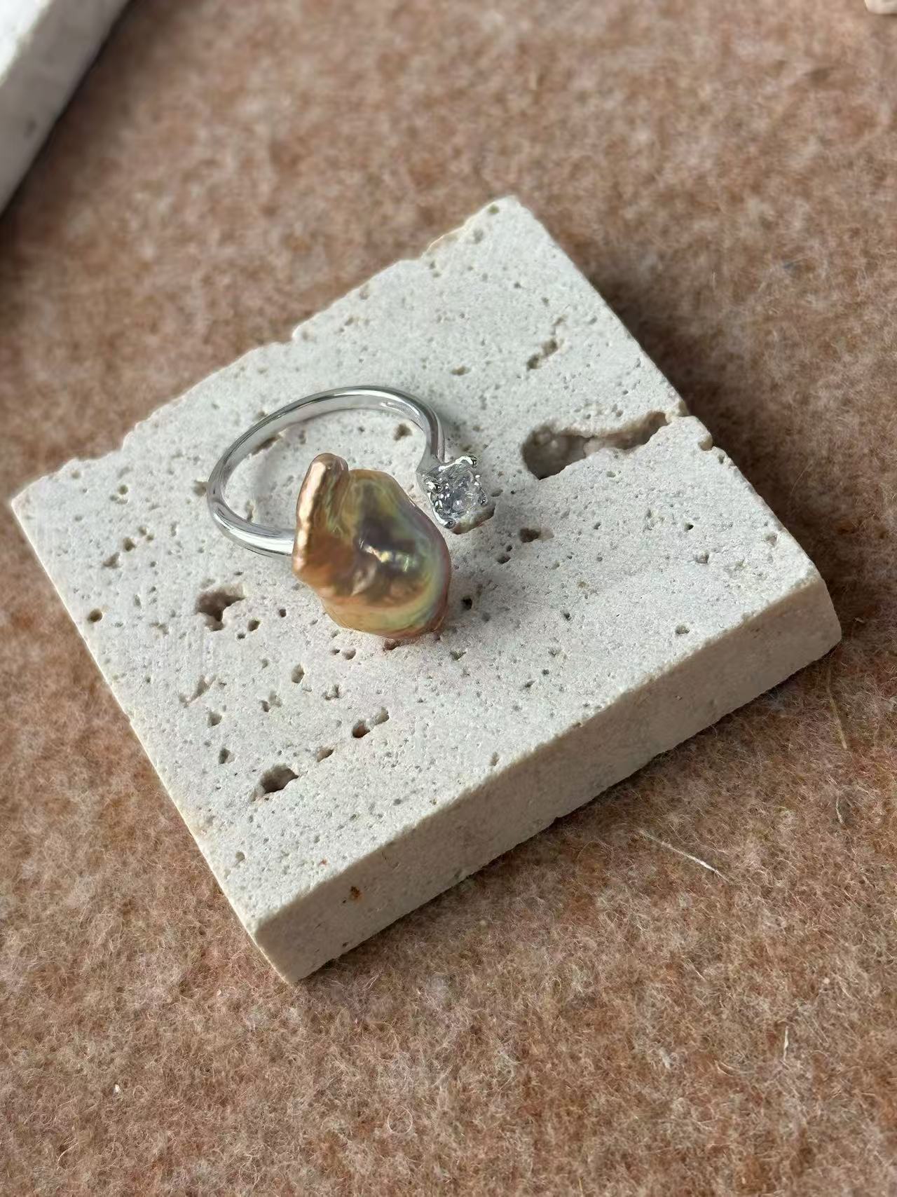 Baroque Pearl Diamond Open Ring