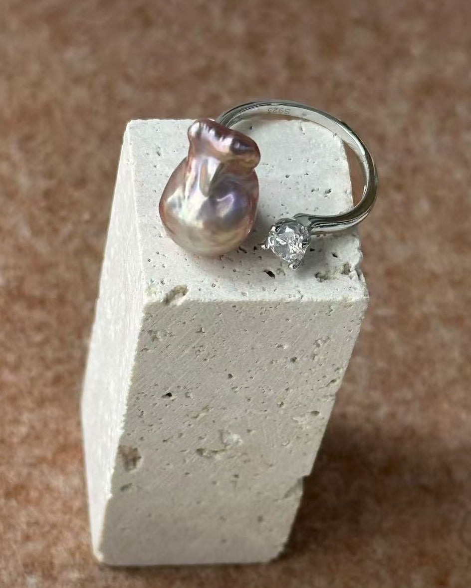 Baroque Pearl Diamond Open Ring