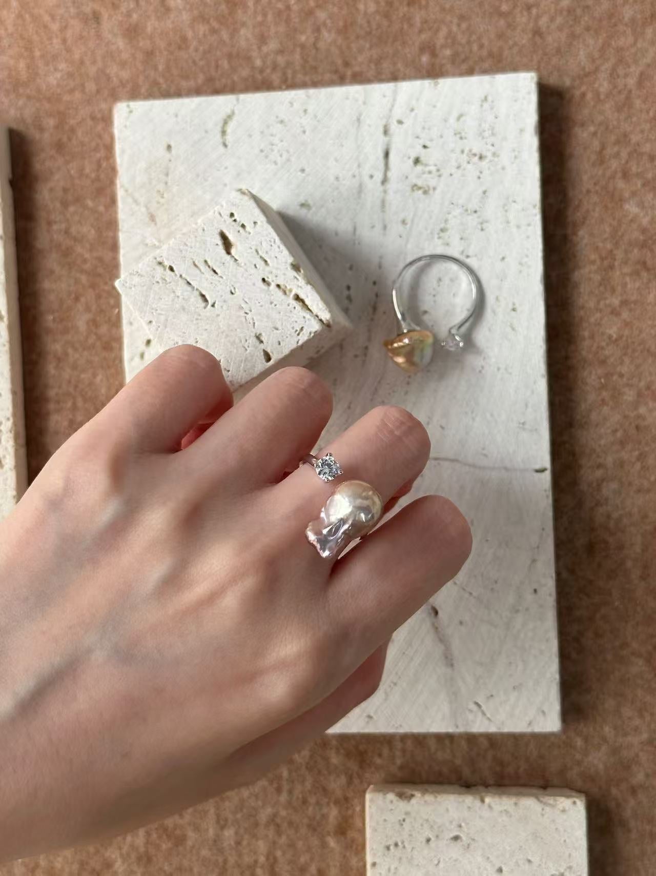 Baroque Pearl Diamond Open Ring
