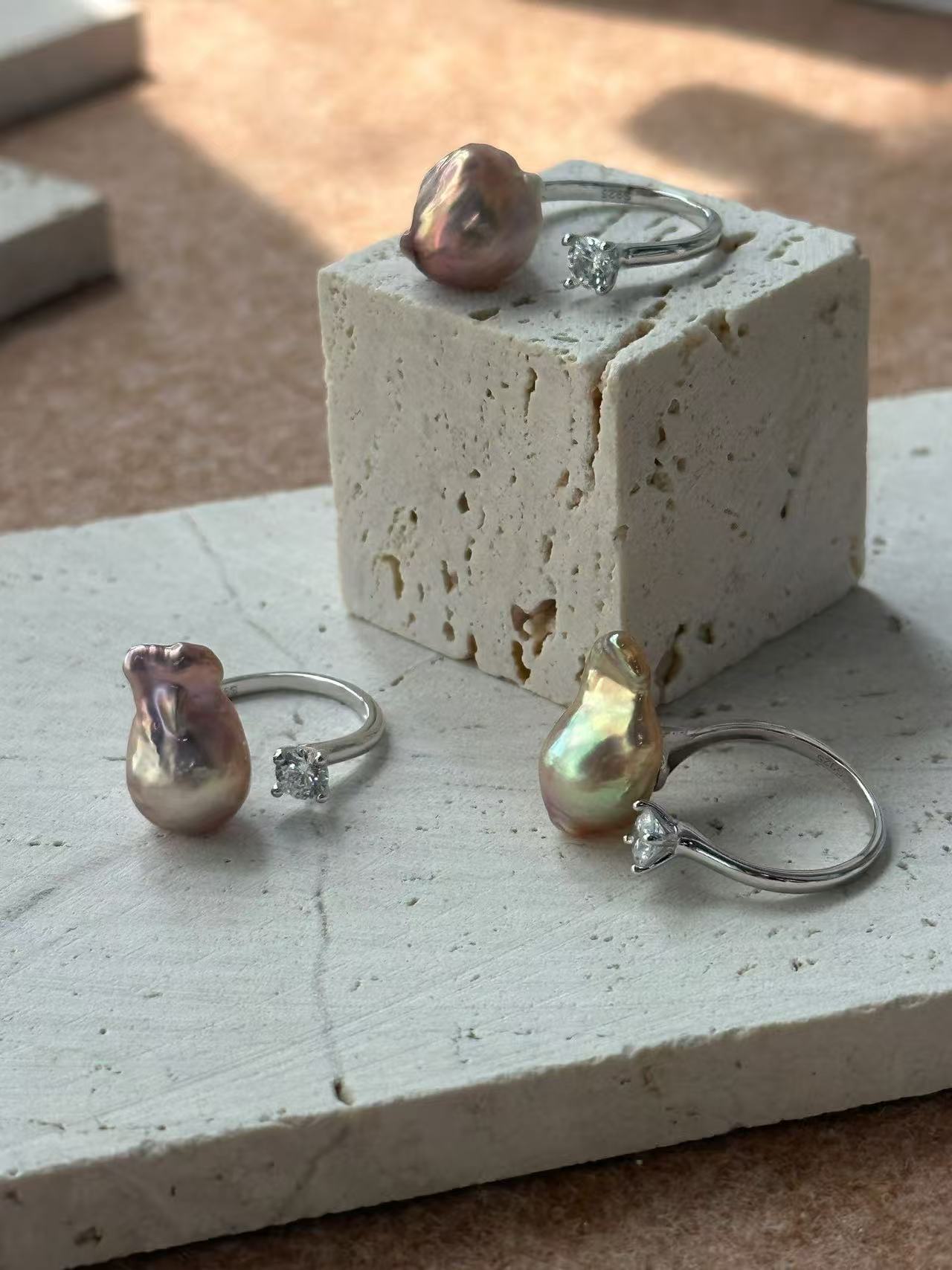 Baroque Pearl Diamond Open Ring